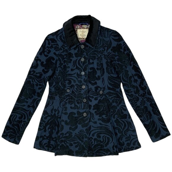 Free People Velvet Jacquard Newsroom Coat 4 Midnight Paisley Gothic - Picture 13 of 13